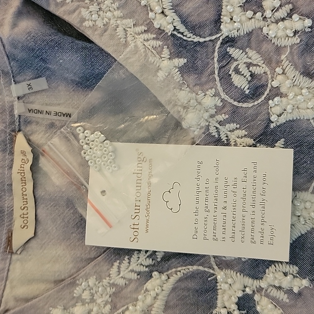 Soft Surroundings Tacoma Top Tunic 3X Sky Blue Embroidered Neckline and Sleeves - Picture 8 of 8